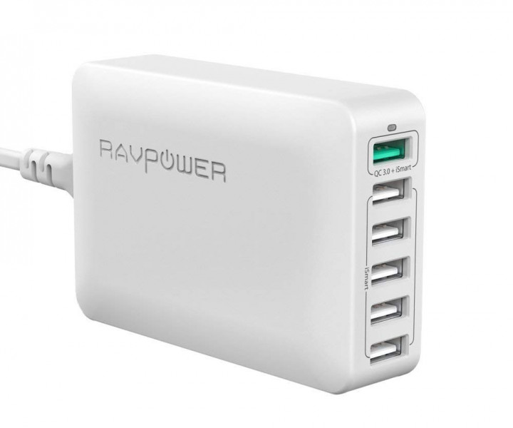 RAVPower Qualcomm Quick Charge 3.0 60W 12A 6-Port USB Charging Station with iSmart White (RP-PC029WH)